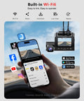 Smartphone connected to 3 Channel Dash Cam For Cars Front And Rear With 4K Video And Cabin Cam HDR Night Vision through built-in WiFi 6