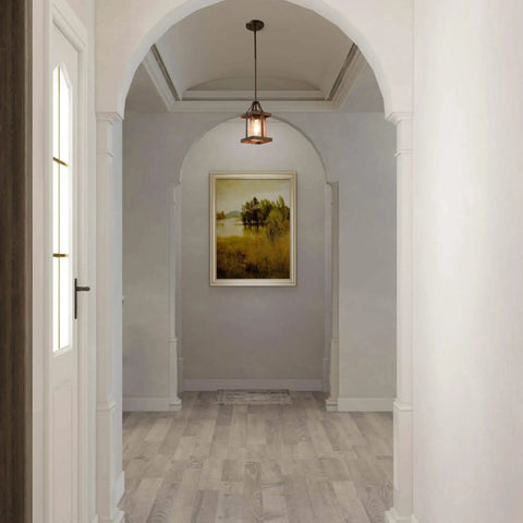 Faux Wood Lantern Pendant Lighting With Glass Shades For Kitchen Island, Bedroom, Dining Room, Hallway And Foyer in hallway