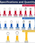 All In One 1520Pcs Electrical Crimp Connectors Kit With Insulated Wire Terminals Including Ring Fork Butt Spade Female And Male Terminals In Three Color Coded Sizes For Easy Wiring Projects Great For Automotive Marine And Home Shop with quantity and AWG sizes displayed