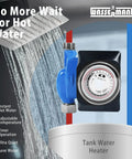 Instant Hot Water Recirculating Pump Kit For Tank Water Heaters With Thermal Bypass Tech and Adjustable Stainless Steel Valve shown with timer and water lines.
