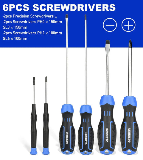 6 piece screwdriver set included in the 24 Piece Home Tool Kit With Hammer Screwdrivers Pliers Wrench Set And Storage Bag Everyday DIY Gear For Quick Home Repairs Handy Homeowner Must Have For Any Project.