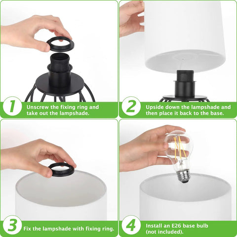 Assembly instructions for Two Modern Table Lamps For Bedroom Nightstand Dorm Or Office With White Fabric Shade And Black Metal Base