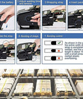 Rock Solid Battery Powered Strapping Machine For PP And PET Banding Straight Up Automatic Tensioner With 3000 Mah Battery displaying usage steps for securing boxes.