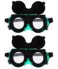 Kick Ass Flip Up Welding Goggles Heavy Duty Safety Glasses Rugged 2 Pack Welder Shades, green flip-up design with lenses.