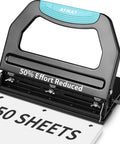 Beefed Up Heavy Duty 3 Hole Puncher For Binders With 9 By 32 Inch Holes, 50 Sheet Capacity, 50 Percent Less Effort, Black