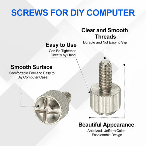Close-up view of 10 Pack 6-32 Knurled Phillips Thumb Screws Nickel Plated Carbon Steel for precise mounting in PC builds.