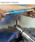 Applying Straight Up Heavy Duty M8 X 0.75 Metric Hand Threading Taps for thread repair in a vice.