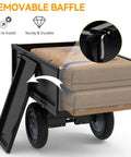 Beefy Heavy Duty Steel Dump Cart For ATVs And Tractors With Fold Down Side Panels 500 Lb Capacity Utility Trailer showing removable baffle