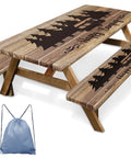 Essential Outdoor Picnic Table Cover Set With Bench Covers Elastic Edges 72 Inch Three Piece Waterproof Fitted Tablecloth With Drawstring Bag For Camping Patio And Outdoor Fun