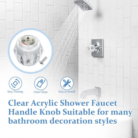 Single Shower Knob Replacement Kit For 600 Series Tub And Shower Faucets With Clear Acrylic Knob, Set Screw And Button Fit