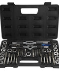 Heavy Duty 34-Piece Tap And Die Set With Pitch Gauge For Vehicle Repair Includes Heat Treated 45 Steel And Alloy Steel Thread Cutting Tools Kit Ranging From M3 To M1.75 Plus NPT Threads in case