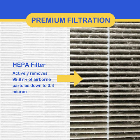 Premium filtration showing HEPA filter efficacy for C545 True HEPA Replacement Filter S Four Pack For C545 B151 P150 9300.