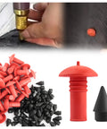 Tire Repair Kit With 90 Mushroom Plug Heads For Tubeless Tires Fast Patch 2.0 shown with red and black plugs and close-up repair