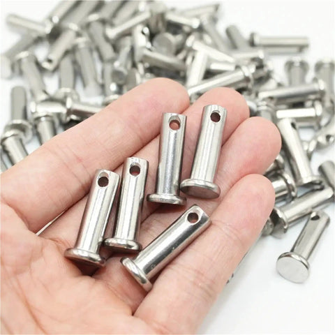 10Pcs Flat Head Clevis Pin Shaft With Hole Kit M4 Stainless Steel Locating Dowel Pins 20Mm Length in hand