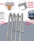 Gravity Driven Roller Conveyor Table With Foldable ABS Rollers And Stainless Steel Frame No Power Design For Warehouse Freight Handling And Smooth Material Flow, showing roller spacing and frame details.