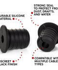 Two Pack Silicone Wall Bushing For Three Quarter Inch Holes In Walls And Panels, Waterproof Pass Through Grommet in black. Durable silicone.