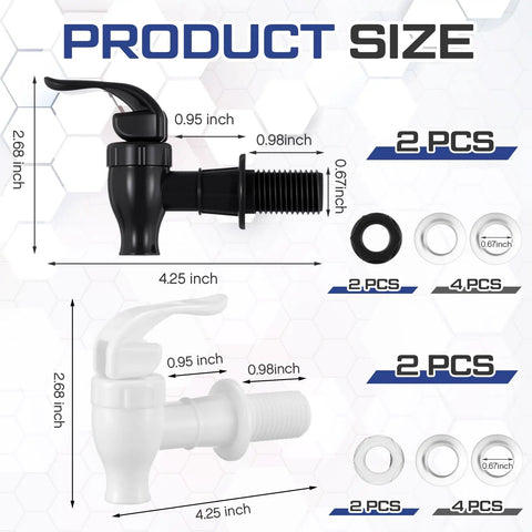 4 Sets BPA Free Replacement Faucet Reusable Spigot Spout Lever Pour Dispenser For Valve Crock Tap details with sizes and parts