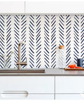 Peel And Stick Navy White Chevron Wallpaper For Walls Removable Vinyl Self Adhesive Mural With Textured Matte Finish in kitchen