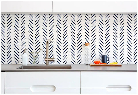 Peel And Stick Navy White Chevron Wallpaper For Walls Removable Vinyl Self Adhesive Mural With Textured Matte Finish in kitchen