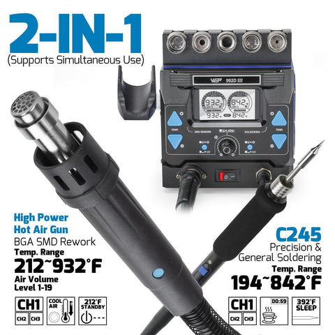 2 In 1 Soldering Station And Hot Air Rework Station Beast Mode Heavy Duty 1000W Kit with C245 iron and hot air gun close-up