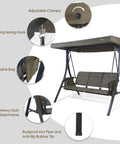 Image showing Brenda 3 Seat Outdoor Porch Swing Glider with Adjustable Canopy, heavy-duty steel frame, and textilene seat.