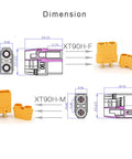 XT90 Bullet Connectors 10 Pair Set For RC Lipo Batteries And Motors, Male And Female Power Plugs, dimension schematic