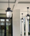 Modern Outdoor Pendant Lights Waterproof Aluminum Fixture With Bubble Glass Shade In Industrial Black Finish For Patio