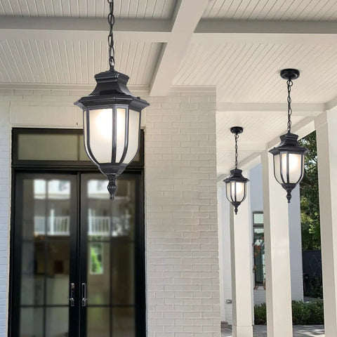 Modern Outdoor Pendant Lights Waterproof Aluminum Fixture With Bubble Glass Shade In Industrial Black Finish For Patio