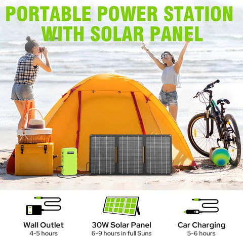 Portable Solar Generator Kit 24000mAh 65W Power Station With Panel Included 110V AC Outlet 88Wh Rechargeable Lithium Battery