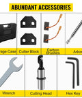 Accessories for Electric Metal Nibbler Crazy Fast Cuts 380W 1800RPM, including storage case, blades, carbon brushes, wrench, and hex key.