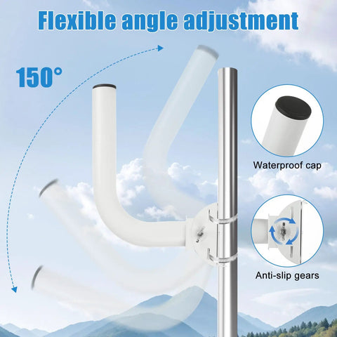 Universal Wireless Bridge Bracket Mount 2 Pack Pole And Wall Mount for Outdoor Antenna showing 150° flexible angle adjustment.