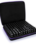 120 Bottle EVA Essential Oil Storage Case With Foam Insert Hard Shell Travel Organizer Bag open, showing bottle slots.