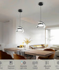 Straight Fire Vibe For Your Home Decor Featuring Fresh Saturn Ring Pendant Light With Remote Dimming And Sleek Black Overhead Ceiling Fixture For Kitchen Or Dining Room in modern dining area with adjustable features.