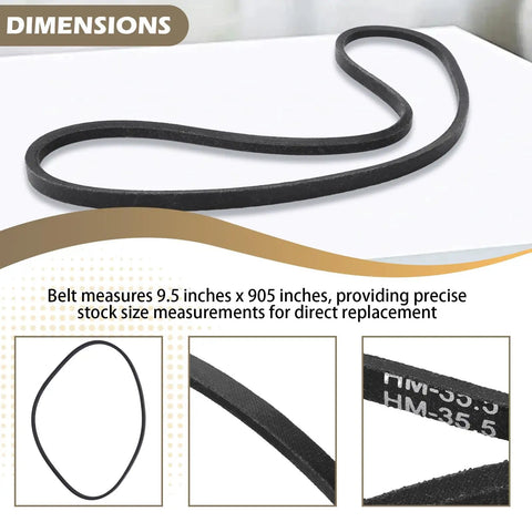 VW Aircooled Stock Size Drive Belt For Dune Buggy Builds And VW Engines 9.5 Inch Wide 905 MM Long on white background