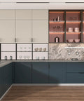 Modern kitchen with cabinets featuring 10 Pack Black Edge Finger Pull Cabinet Handles 3 Inch Aluminum Alloy Dresser And Drawer Pulls.