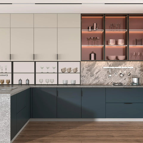 Modern kitchen with cabinets featuring 10 Pack Black Edge Finger Pull Cabinet Handles 3 Inch Aluminum Alloy Dresser And Drawer Pulls.