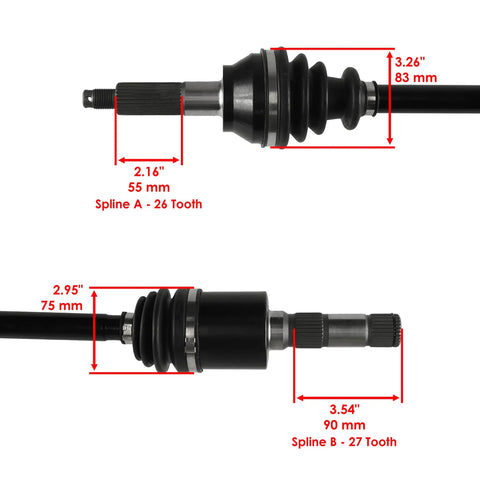 Beefed Up Rear Left Complete CV Joint Axle For Polaris Ranger 2x4 4x4 6x6 700 2008 2009 2010 2017 Direct Fit Replacement OEM Numbers 1332502 1332575 1332647 1332721 1332876 2203741 2204857, spline sizes shown