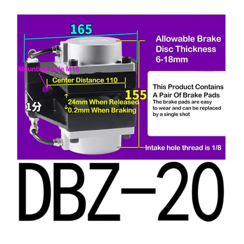 DBZ-20 pneumatic disc brake cylinder, front view with M16 mounting hole and 1/8-in intake