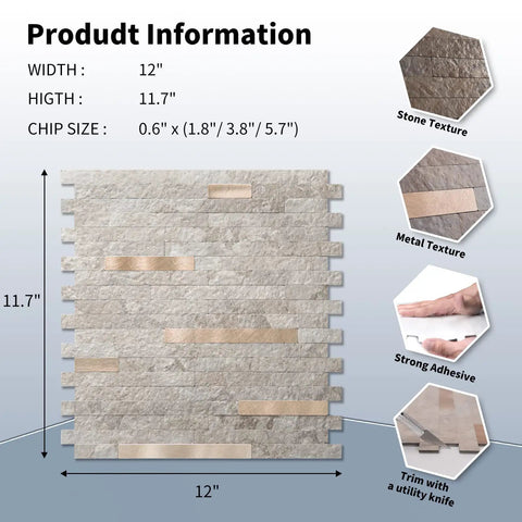 Transform Your Space Fast With These Super Simple Peel And Stick Backsplash Tiles Made From Tough Waterproof Pvc That Resist Heat And Stains Perfect For Kitchens Bathrooms And Fireplaces Ten Sheets Cover Almost Ten Square Feet In A Stylish White Marble; product information with texture details.