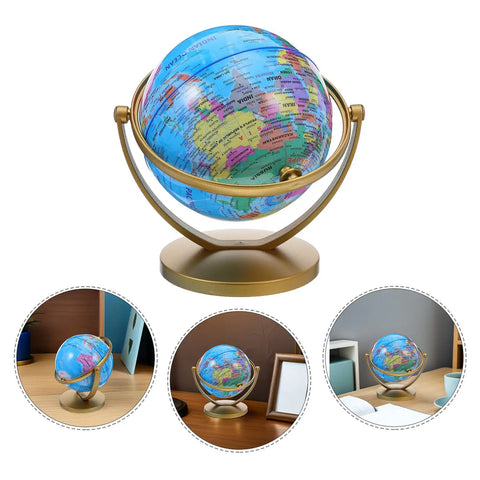 Rotating Desktop Globe With Stand 14.2cm Blue Frame Educational World Sphere For Office Home Classroom Decor
