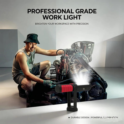 Mechanic using Go To Rechargeable LED Work Light With Magnetic Base And Hanging Hook Portable Waterproof All Purpose Flashlight Red
