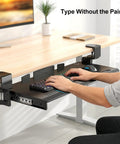 Under Desk Keyboard Tray With 60 Degree Swivel Clamp And Height Adjustment For Corner Desks, 25.6 By 11.8 Inch Slide Out Keyboard Mouse Platform For L Shaped Desks, Pull Out Keyboard Drawer To Level Up Your Setup in use at a desk