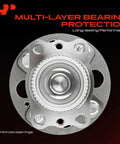 Pair Of Heavy Duty Rear Wheel Bearing And Hub Assembly With Abs Ring And 4 Lug For Hyundai Accent And Kia Rio close-up view showing precise engineering and seal rings.