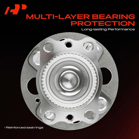 Pair Of Heavy Duty Rear Wheel Bearing And Hub Assembly With Abs Ring And 4 Lug For Hyundai Accent And Kia Rio close-up view showing precise engineering and seal rings.