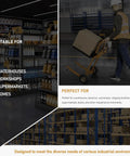 Heavy Duty Manual Pallet Stacker With Rock Solid Winch System Designed For Narrow Aisles transporting crates in a warehouse.