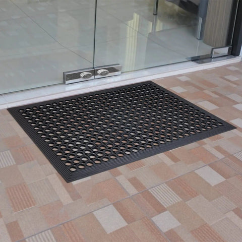 Heavy Duty Rubber Floor Door Mats For Outdoor Entrance Anti Fatigue Drainage Mat Non Slip Bar Kitchen Garage Use Black 36 Inch By 60 Inch All Weather Tough Durable Indoor Outdoor installed at doorway
