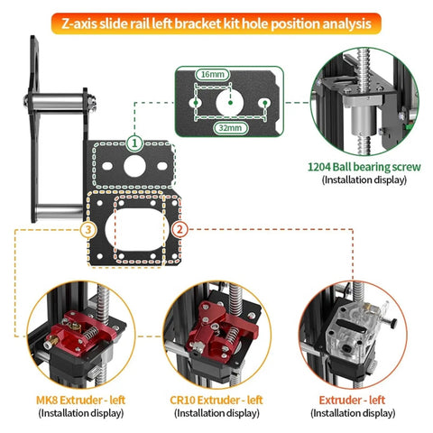Level Up Your 3D Printer Setup With This Knockout Dual Z Axis Upgrade Kit Featuring Ball Screw Linear Rail Motion System For Rock Solid Stability And Ultra Smooth Extrusion, showcasing left bracket kit and components.