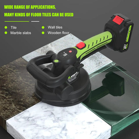 Handheld Tile Vibration Leveling Tool With 6 Speed Adjustable Settings displayed on various tiles