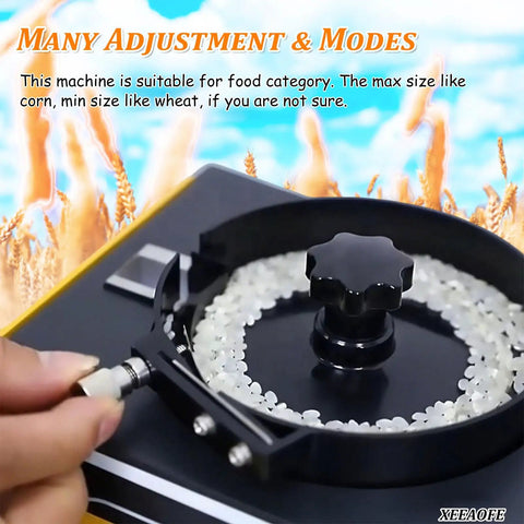XeeaoFe Automatic Seed Counting Machine For Rice, Corn, Soybean & Wheat showing adjustment dial with rice grains.