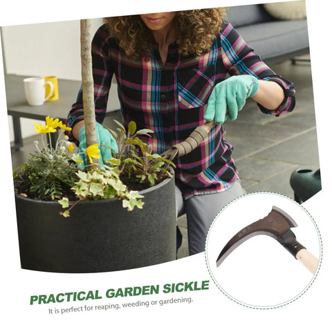 Person using Portable Multifunctional Grass Clearing Sickle For Weeding Harvesting And Gardening With Ergonomic Manganese Steel Handle Non Slip Grip Lightweight Garden Tool For Vegetables And Flowers.